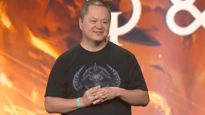 Wyatt Cheng (the Dark Wyatt) at BlizzCon 2018, where
                    he famously said "Do you guys not have phones?"
                    to an irritated audience after announcing Diablo Immortal
                    (a phone game) to a crowd of PC gamers.