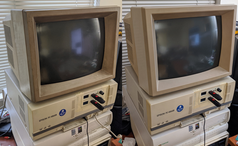 (Before and after cleaning the monitor. Pretty much all the dirt came out.)