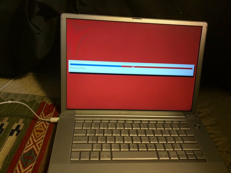 Debian installer, running for the first time on the Powerbook